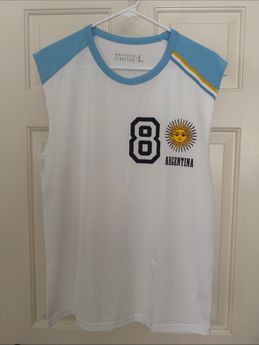 Private Structure Argentina Tank Top in White with Light Blue Trim